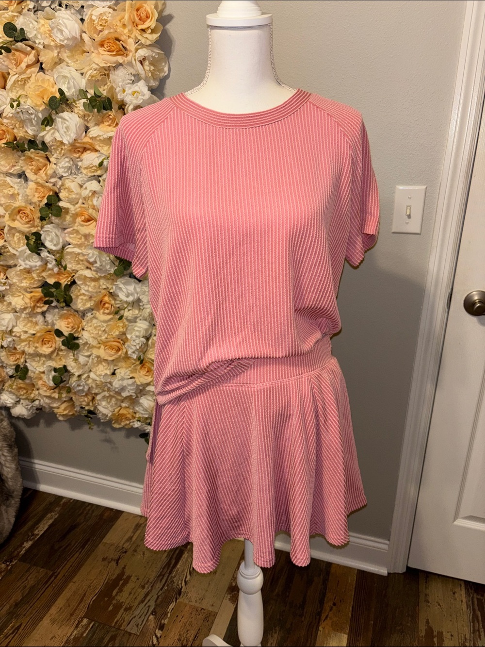 Pink Ribbed Two-Piece Top & Skirt Set new